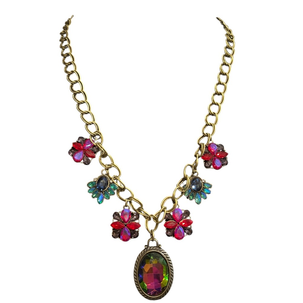 Fuchsia and Blue Oil Spill Necklace